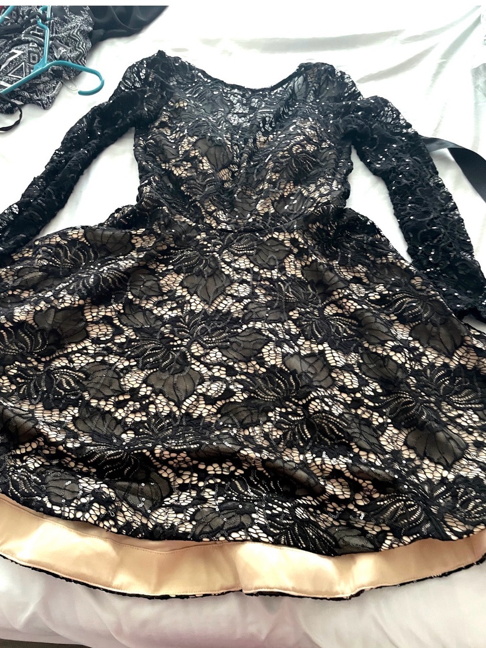 Black Lace Long-Sleeve Fit & Flare Dress